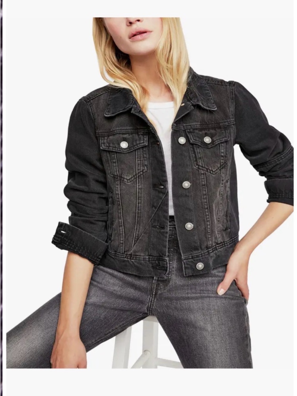 Free People Rumors Denim Jacket Black Size XL